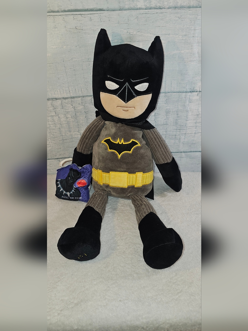 Scentsy Batman Plush - Black, Gray, Yellow ECU Scent Pack Open